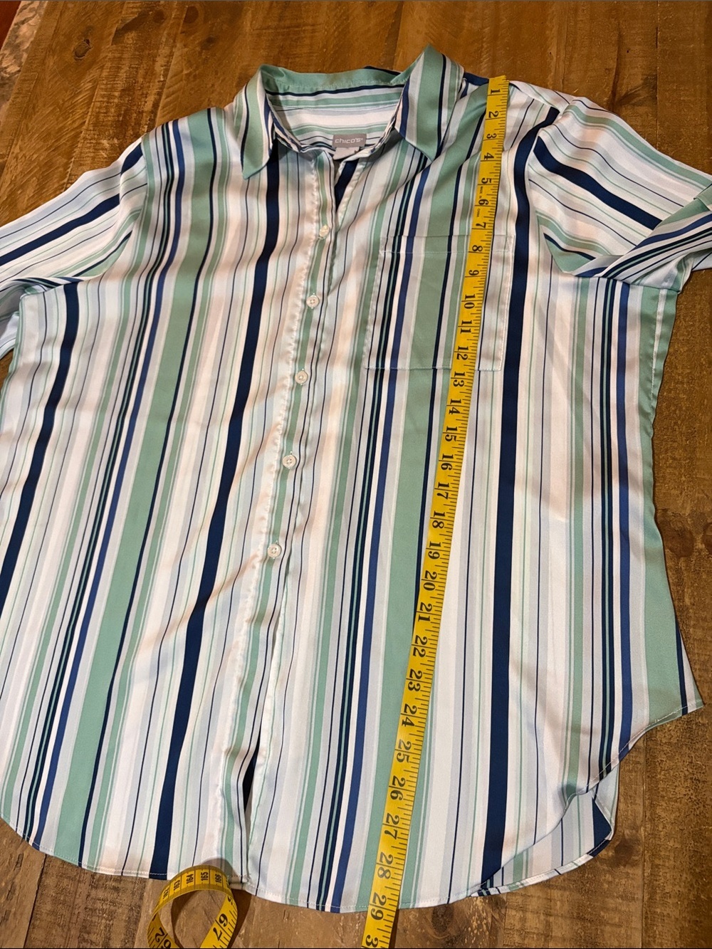 Chico’s Striped Satin Button Down Blouse - Picture 4 of 7